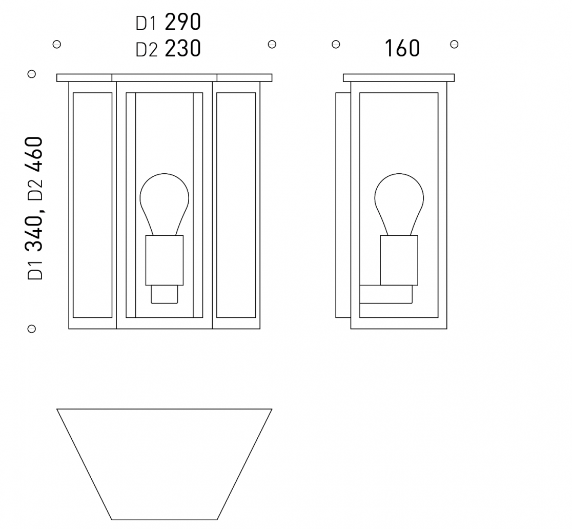 Maße der Wandleuchte Decus aus Bronze