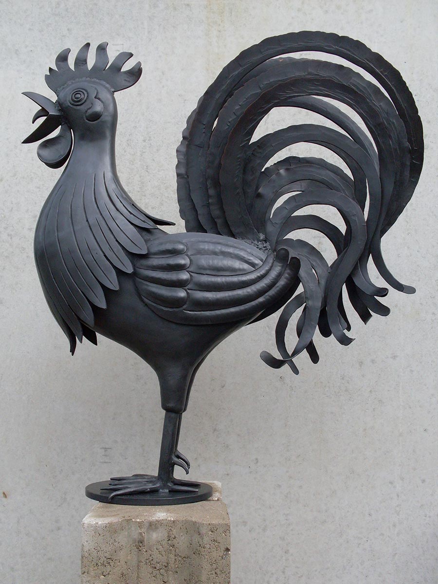 Brunnenfigur Hahn aus Bronze plastische geschmiedet