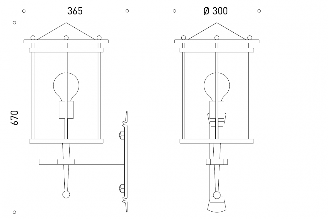 Maße der Wandleuchte Opus, aus Bronze geschmiedet