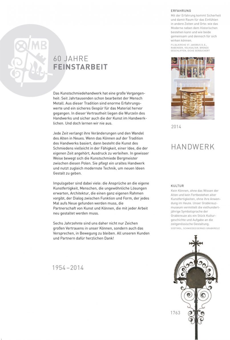 Seite aus der Broschüre 60 Jahre Kunstschmiede Bergmeister
